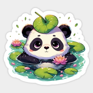 Kawaii Anime Panda Bear Bath With Water Lily Sticker